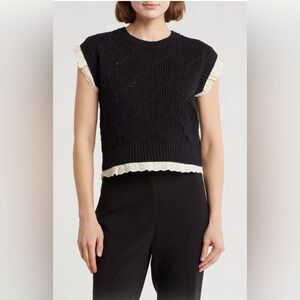 Tahari Black Knit Top with Cream Lace Accents